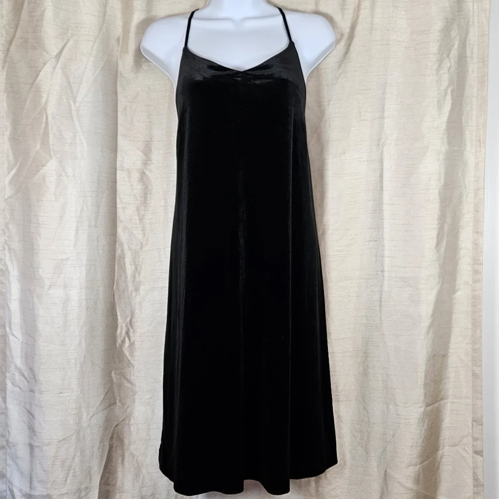 NWOT Loft black velvet halter A-line swing dress Womens Medium - Picture 8 of 9